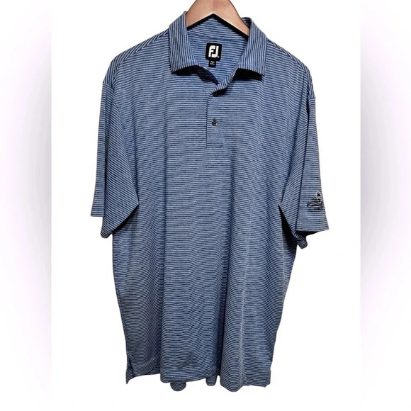 FOOTJOY Lisle Blue & White Micro Striped Mens Golf Polo Shirt Stretchy size XL - Picture 1 of 9